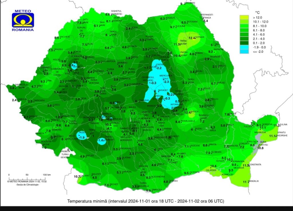 Răcire semnificativă din această seară, minimele vor coborî chiar până la -6 grade în unele zone.