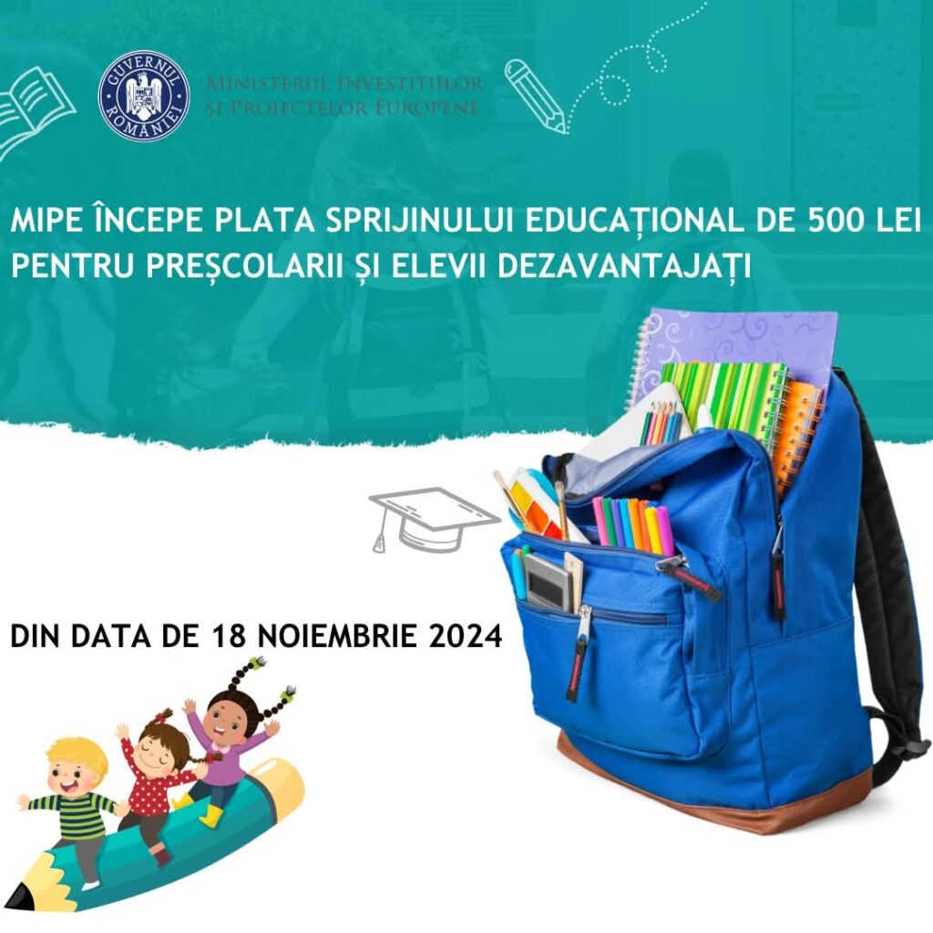 Veste bună: Începând de astăzi, 18 noiembrie 2024, preșcolarii și elevii din învățământul primar și gimnazial, care provin din familii