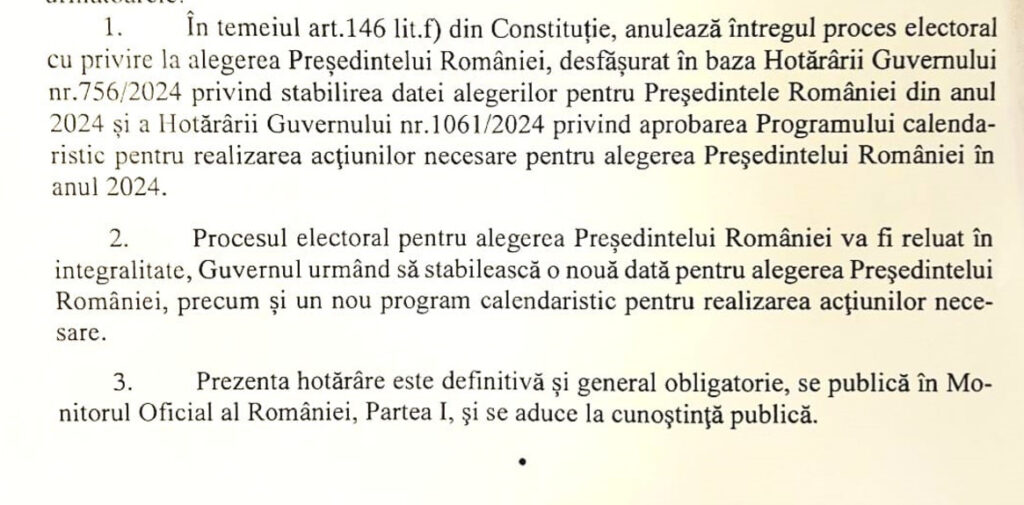 Decizie istorică: Curtea Constituțională a României a luat vineri o decizie de amploare, anulând întregul proces electoral pentru alegerea Președintelui României.