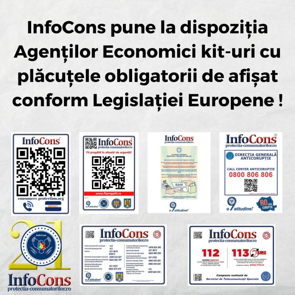 InfoCons pune la dispoziție plăcuțe cu numere utile și de urgență pentru agenții economici InfoCons lansează plăcuțele de informare pentru consumatori: Acces rapid și direct la numerele utile și de urgență