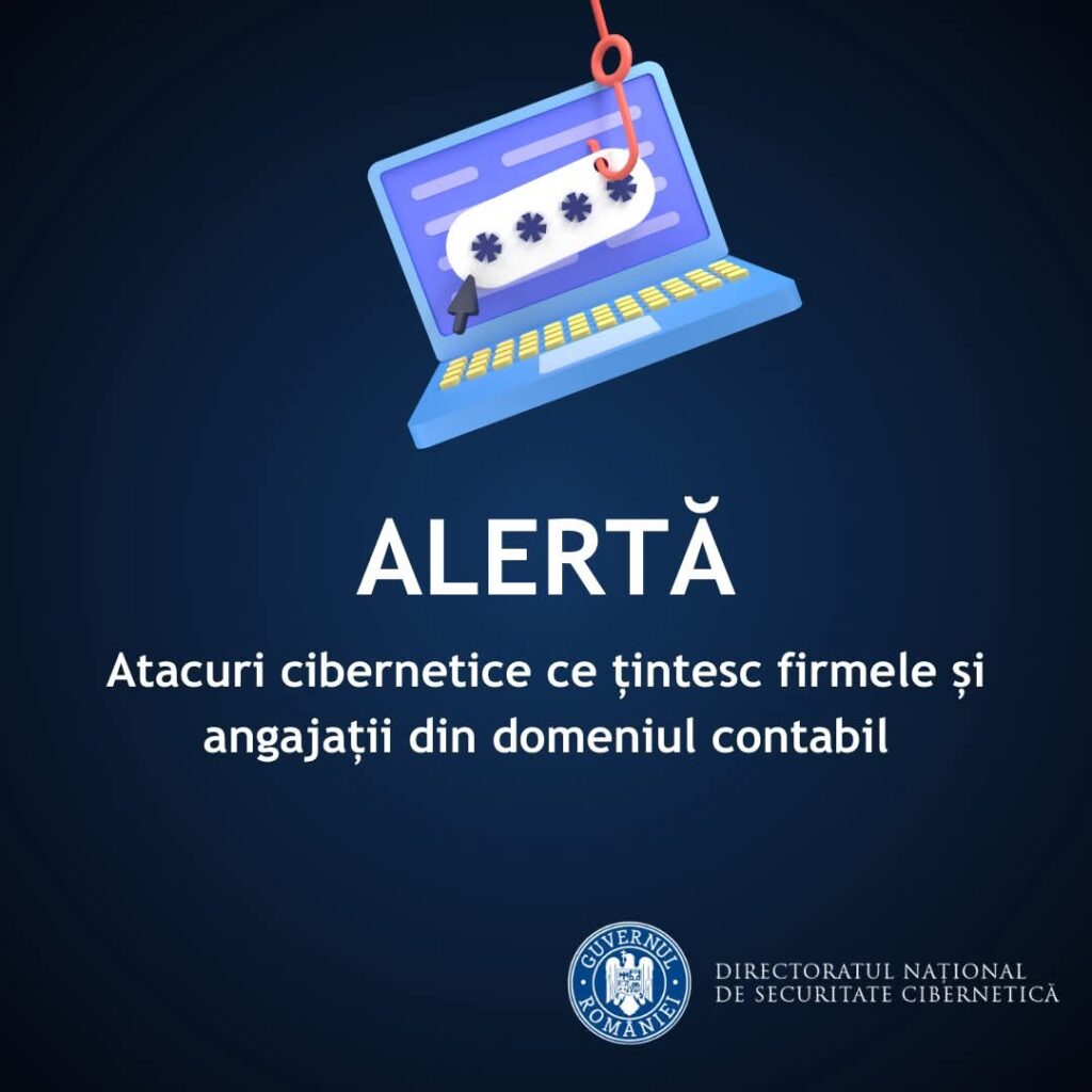ALERTĂ DE ULTIMĂ ORĂ: Atacuri cibernetice ce țintesc firmele și angajații din domeniul financiar-contabil, prin e-mail-uri de tip phishing ALERTĂ DE ULTIMĂ ORĂ: Atacuri cibernetice ce țintesc firmele și angajații din domeniul financiar-contabil, prin e-mail-uri de tip phishing.