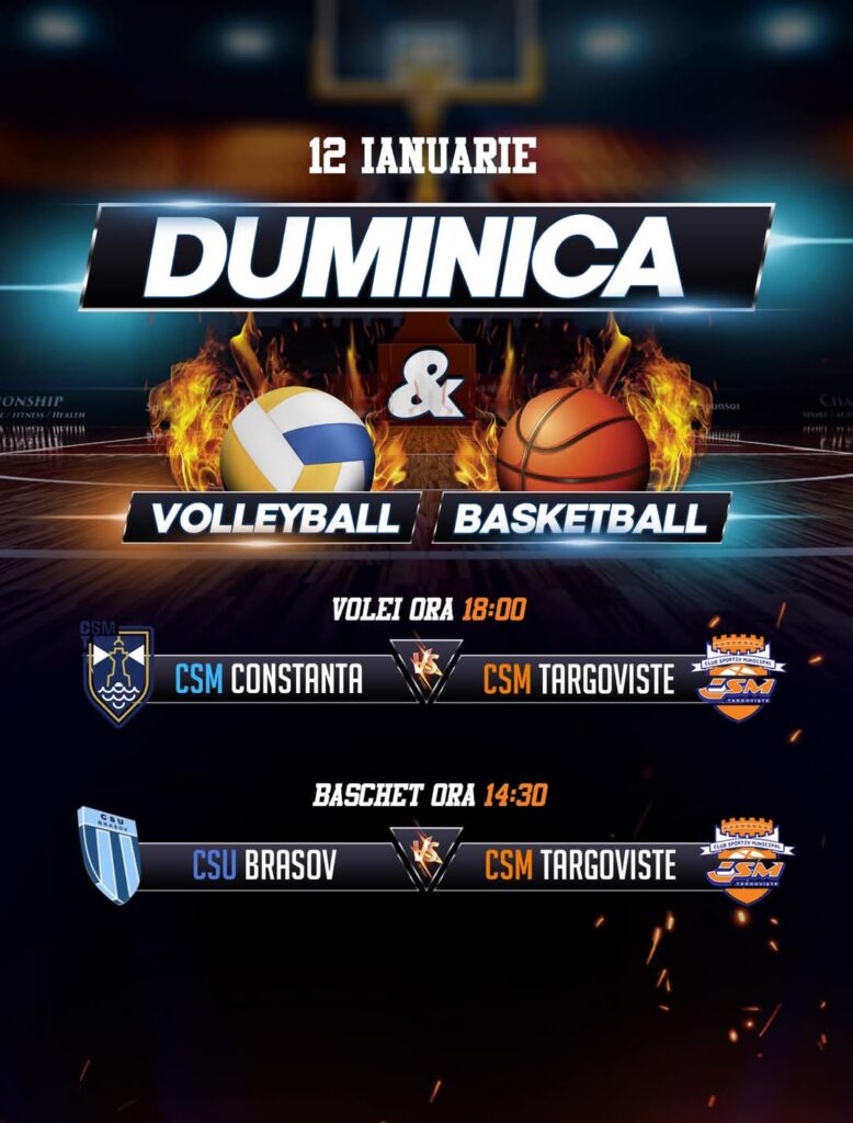 Meciuri importante pentru CSM Târgoviște, duminică, 12 ianuarie, echipele de volei și baschet ale CSM Târgoviște vor avea o zi plină de provocări în deplasare, cu două meciuri de mare importanță.