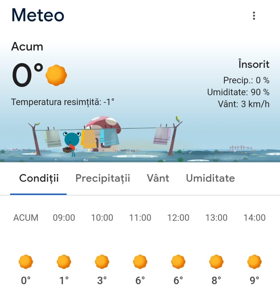La Târgoviște, în această dimineață termometrul a coborât până la -2 grade Celsius la ora 8:00. Chiar și cu temperaturile scăzute, soarele face o tentativă de a-și face simțită prezența, strălucind timid în cerul senin, dar oferind o rază de speranță pentru o zi mai ușoară.