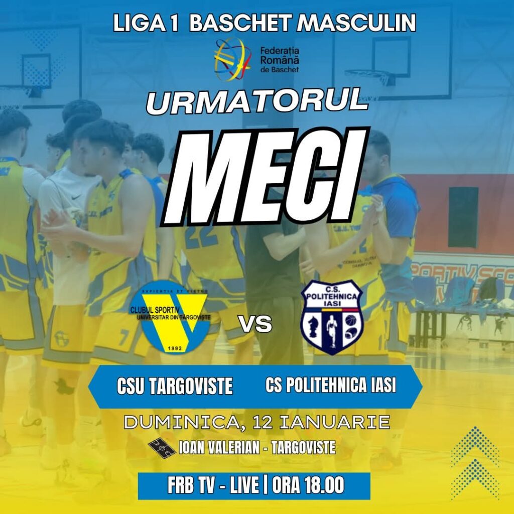 Meci de foc în Liga 1 baschet masculin, duminică, 12 ianuarie, ora 18:00, Sala de Sport “Ioan Valerian” din Târgoviște va găzdui un meci incendiar între echipa locală