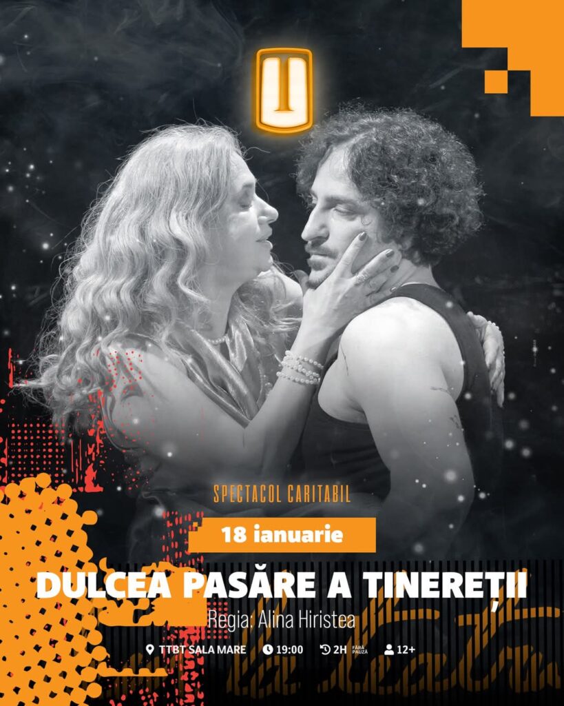 Spectacol caritabil de excepție la Târgoviște: „Dulcea pasăre a tinereții” – spectacolul care aduce alinare celor aflați în suferință Spectacol caritabil de excepție la Târgoviște.Pe 18 ianuarie 2025, Târgoviște va găzdui un spectacol cu un scop nobil, care promite nu doar o seară de neuitat