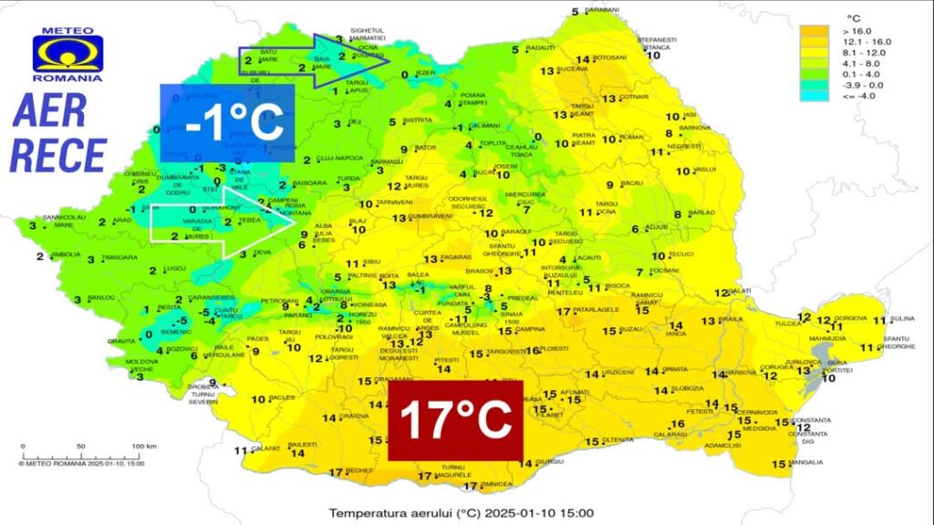 Astăzi, 10 ianuarie 2025, vremea din România a adus surprize mari, cu diferențe semnificative de temperatură între diferite zone ale țării.
