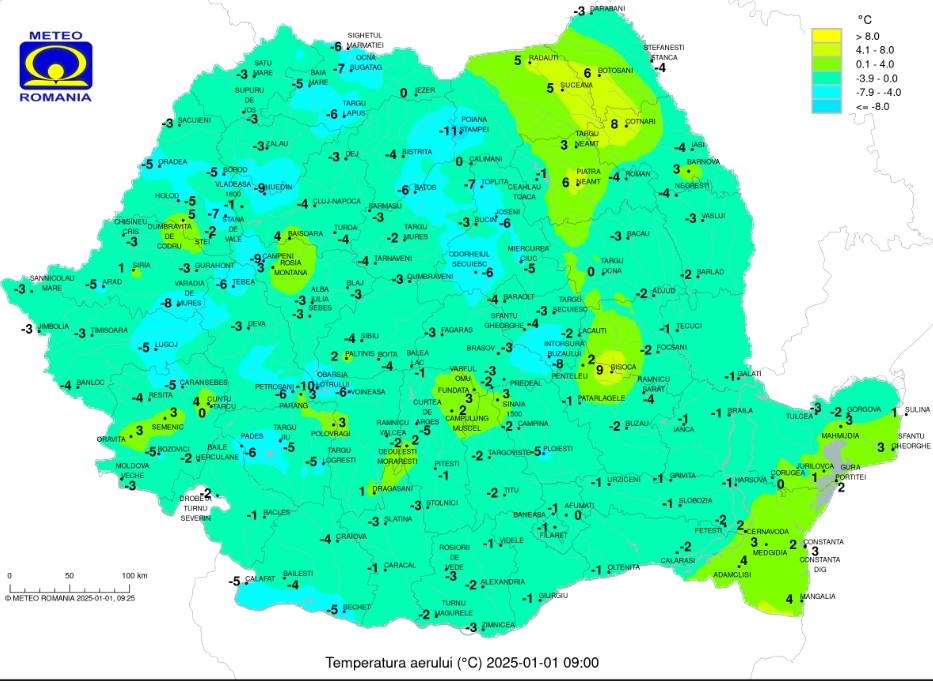 Vreme schimbătoare în următoarele 24 de ore , în prima zi a anului 2025, Târgoviște a început cu o dimineață rece