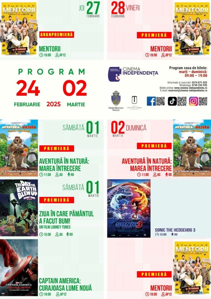 Cinema Independența din Târgoviște este locul ideal pentru aventuri cinematografice. În această săptămână, cinematograful îți oferă o selecție de filme variate, care vor satisface toate gusturile.