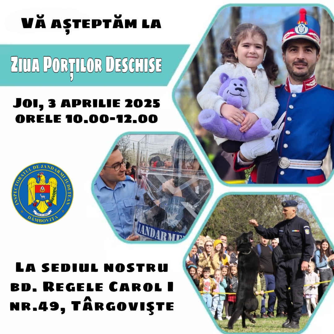 Pe 3 aprilie 2025, Jandarmeria Dâmbovița va marca un moment important în istoria sa – 175 de ani de la înființarea Jandarmeriei Române! Cu această ocazie, instituția organizează Ziua Porților Deschise, un eveniment special dedicat tuturor cetățenilor din județ.