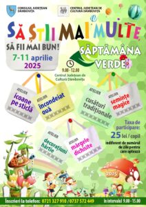 Centrul Județean de Cultură Dâmbovița lansează „Să știi mai multe, să fii mai bun!Săptămâna Verde” – ediția a IX-a, între 7 și 11 aprilie 2025. Acesta este un eveniment dedicat activităților extracurriculare, ce vine cu o propunere specială pentru elevi: învățarea prin artizanat și meșteșuguri tradiționale.