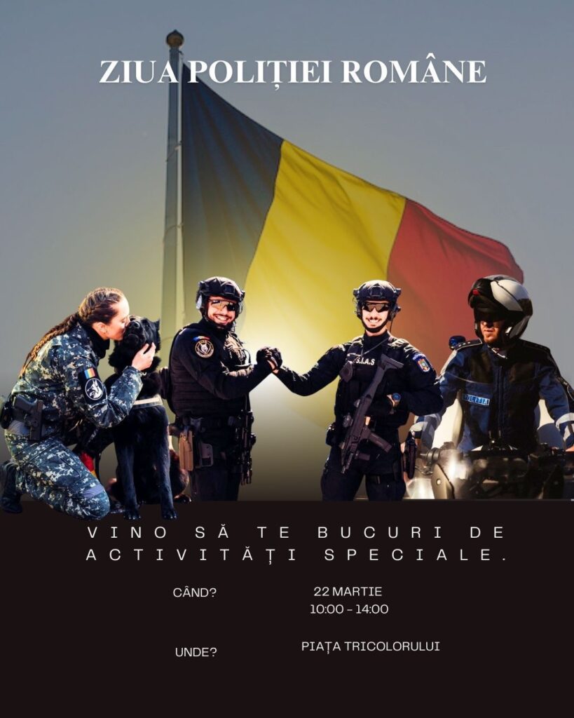 La Târgoviște pe 22 martie 2025, IPJ Dâmbovița organizează un eveniment deosebit în Piața Tricolorului din Târgoviște, cu ocazia Zilei Poliției Române,