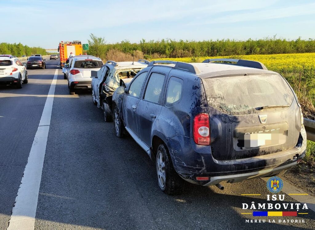 Accident rutier pe A1, la kilometrul 59, pompierii au fost solicitați să intervină la un accident rutier produs pe autostrada A1, la kilometrul 59