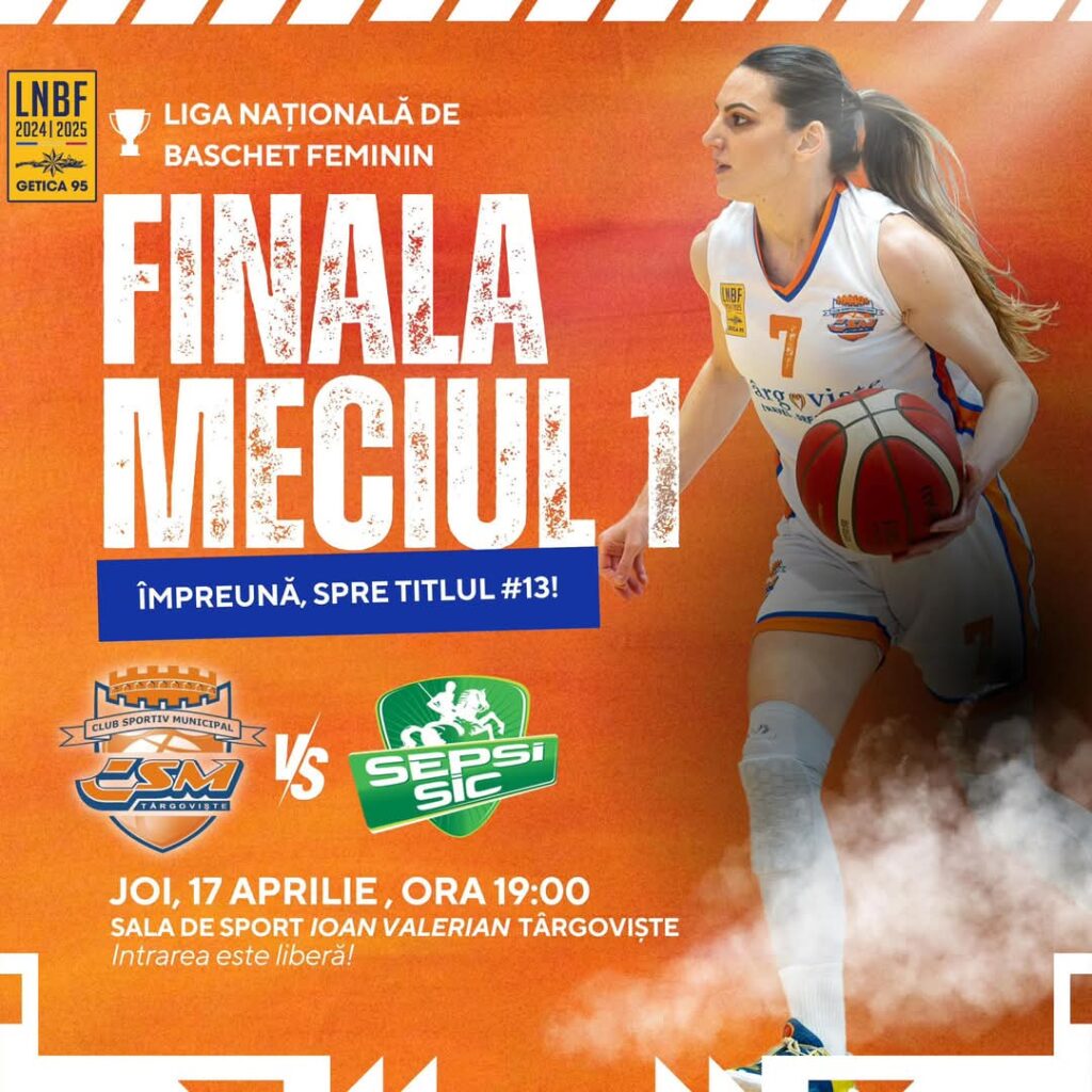 CSM Târgoviște joacă primul meci din finala Ligii Naționale de Baschet Feminin. Sala Sporturilor „Ioan Valerian” din Târgoviște va fi, în această seară, scena primului meci din finala Ligii Naționale de Baschet Feminin. De la ora 19:00, CSM Târgoviște întâlnește o adversară redutabilă într-o confruntare care marchează începutul luptei pentru titlul național.