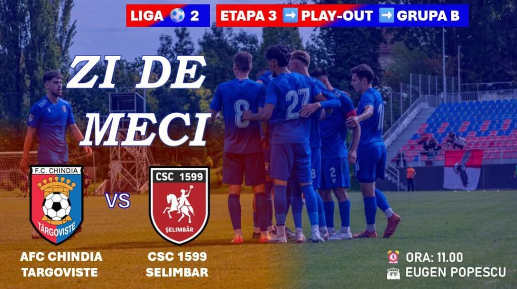  Chindia Târgoviște va juca astăzi un meci crucial împotriva echipei CSC 1599 Șelimbăr, în cadrul etapei a 3-a a PlayOut-ului din Liga 2, Grupa B