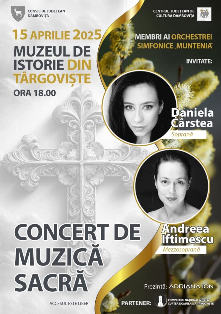 Concert de muzică sacră la Muzeul de Istorie din Târgoviște Concert de muzică sacră la Muzeul de Istorie din Târgoviște, în apropierea sărbătorilor pascale, Centrul Județean de Cultură Dâmbovița