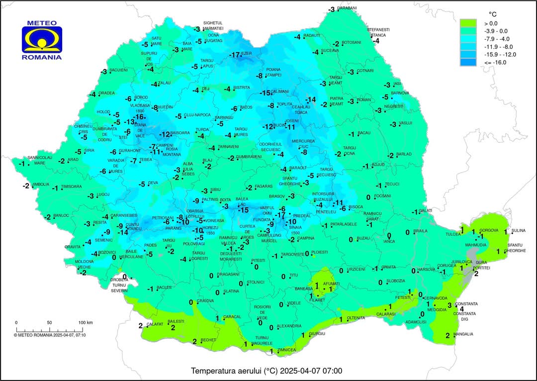 Prognoza meteo pentru luni, 7 aprilie 2025, vremea se va menține deosebit de rece pentru această perioadă a anului în întreaga țară