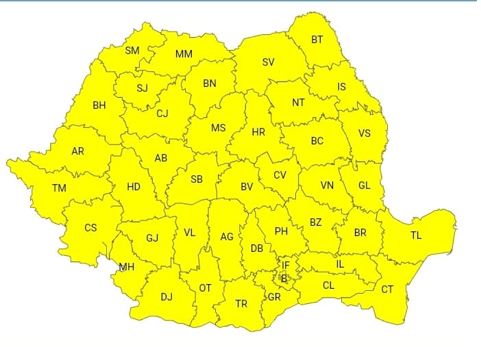 ATENȚIE SPORITĂ! COD GALBEN de VÂNT PUTERNIC și INSTABILITATE ATMOSFERICĂ ACCENTUATĂ în tot județul Dâmbovița