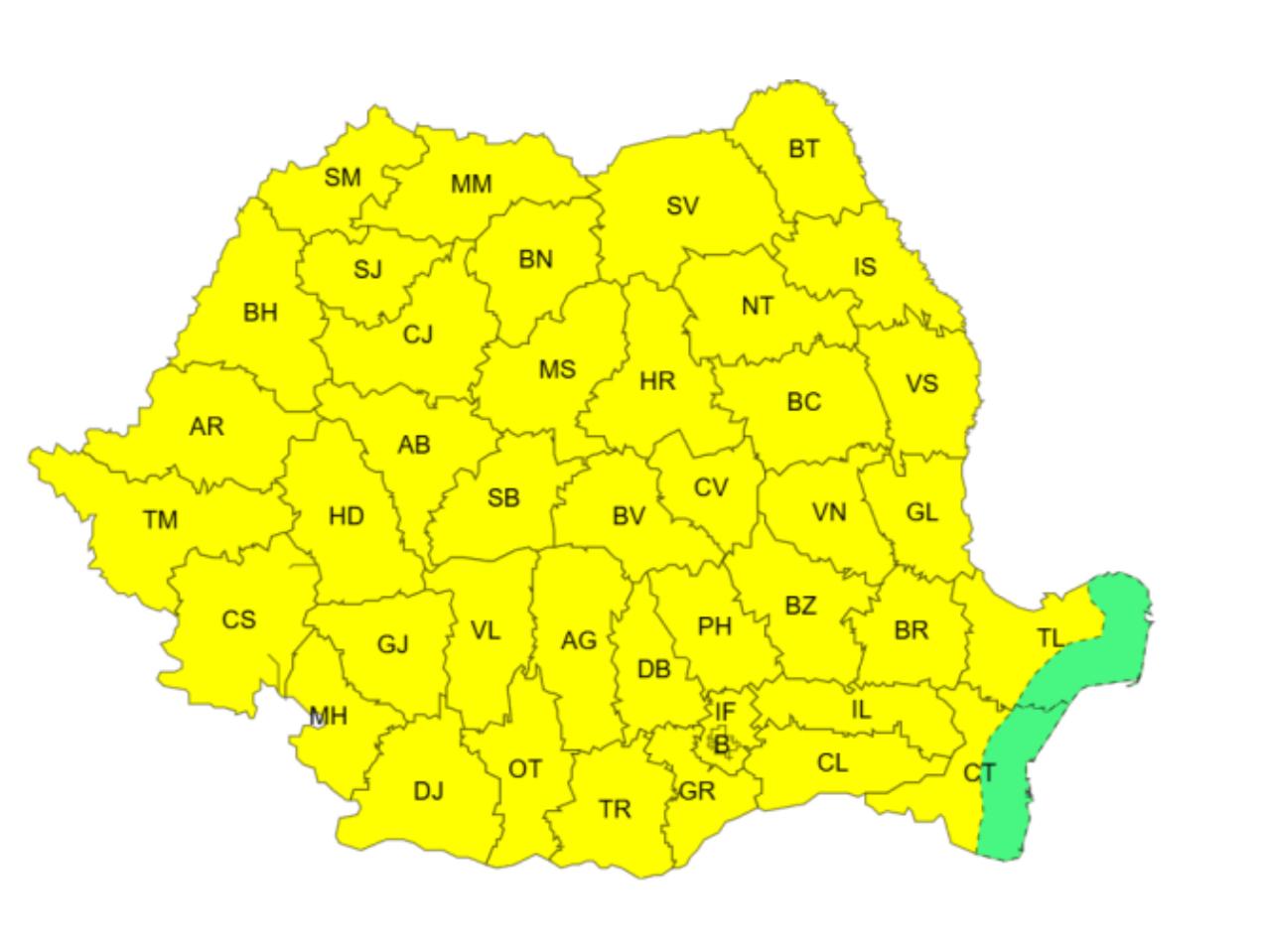 COD GALBEN de vreme severă în județul Dâmbovița: Averse torențiale, vijelii și grindină