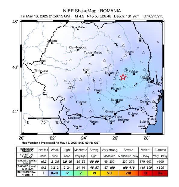 Cutremur în zona seismică Vrancea, 17 mai 2025