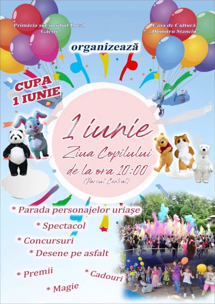 Găeștiul sărbătorește copilăria! Ziua Copilului, marcată cu distracție și surprize în Parcul Central Găeștiul sărbătorește copilăria! Ziua Copilului, marcată cu distracție și surprize în Parcul Central