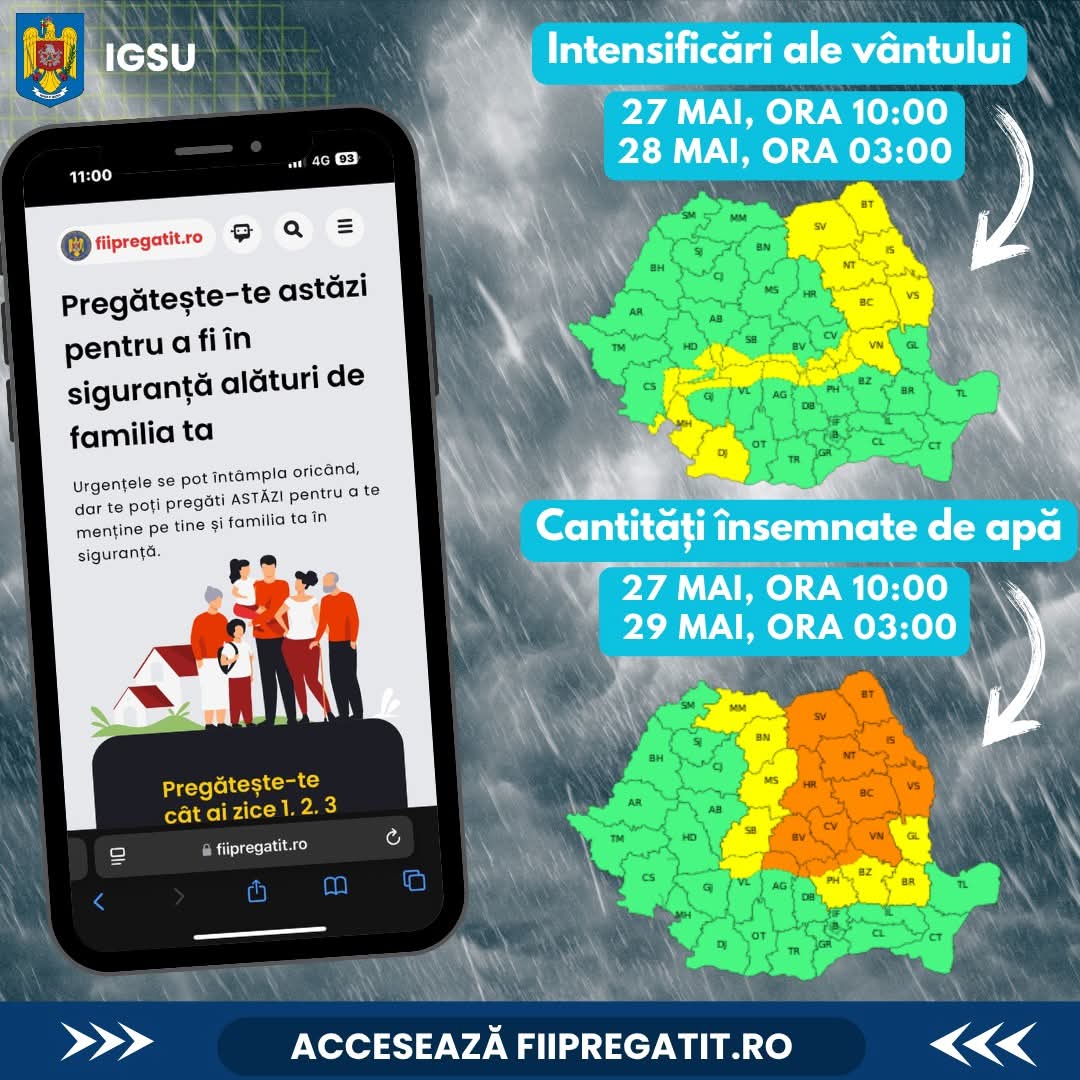Ploi abundente și risc de inundații în mai multe județe din țară