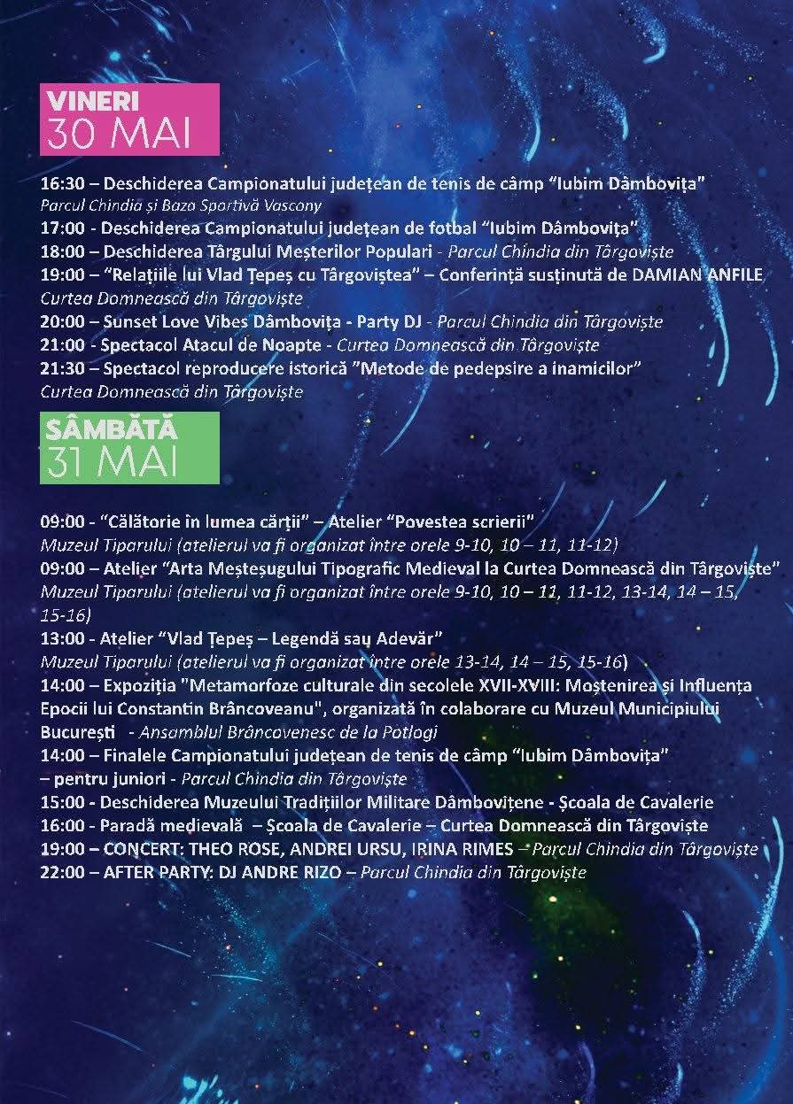 „Zilele Județului Dâmbovița” încep pe 30 mai cu evenimente speciale și conferința istoricului Damian Anfile la Curtea Domnească din Târgoviște