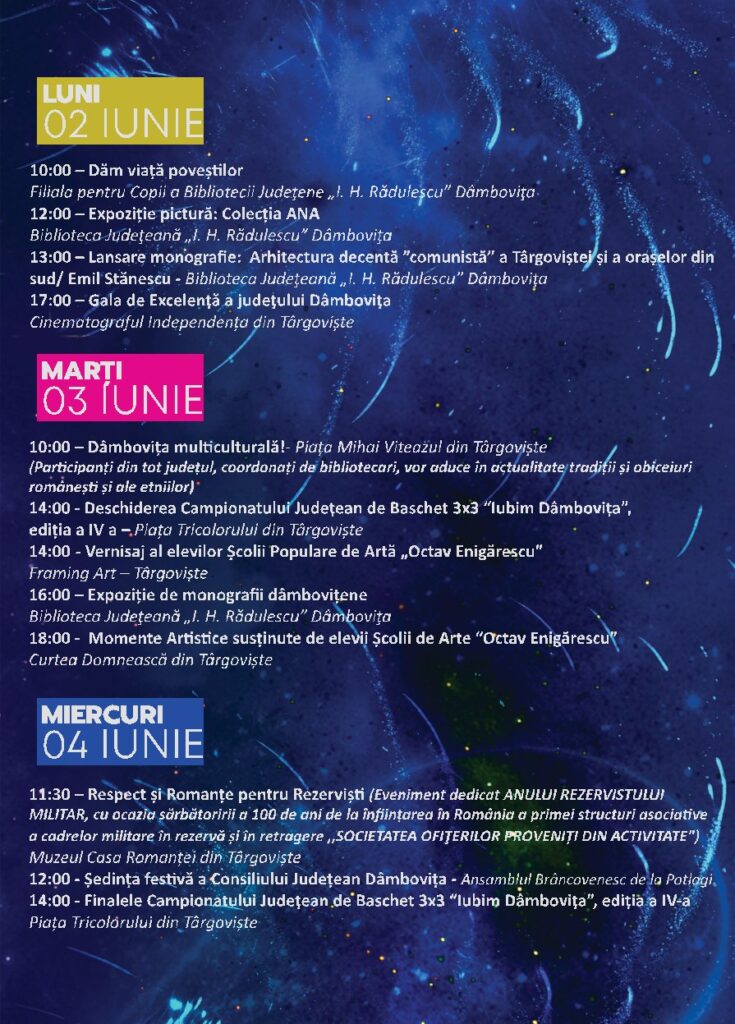 Zilele Județului Dâmbovița: Sărbătoare pentru toți, între 30 mai și 4 iunie