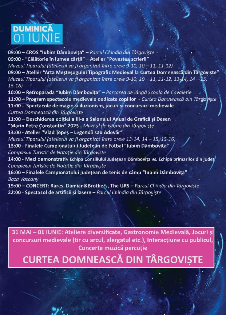 Zilele Județului Dâmbovița: Sărbătoare pentru toți, între 30 mai și 4 iunie