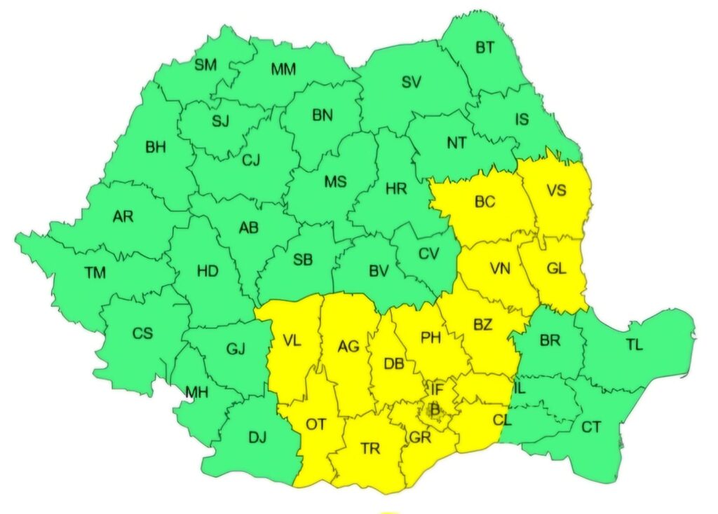 COD GALBEN de vreme severă în județul Dâmbovița: Averse torențiale, vijelii și grindină COD GALBEN de vreme severă în județul Dâmbovița: Averse torențiale, vijelii și grindină