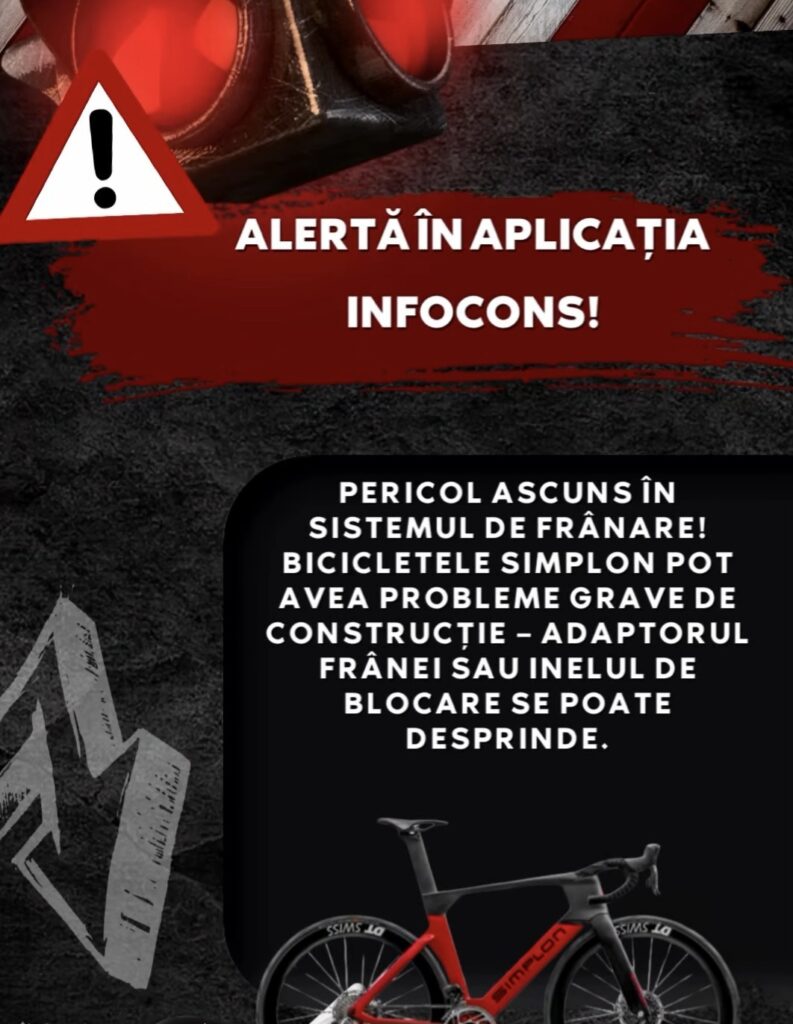 InfoCons avertizează: Pericol grav la bicicletele Simplon – sistemul de frânare poate ceda
