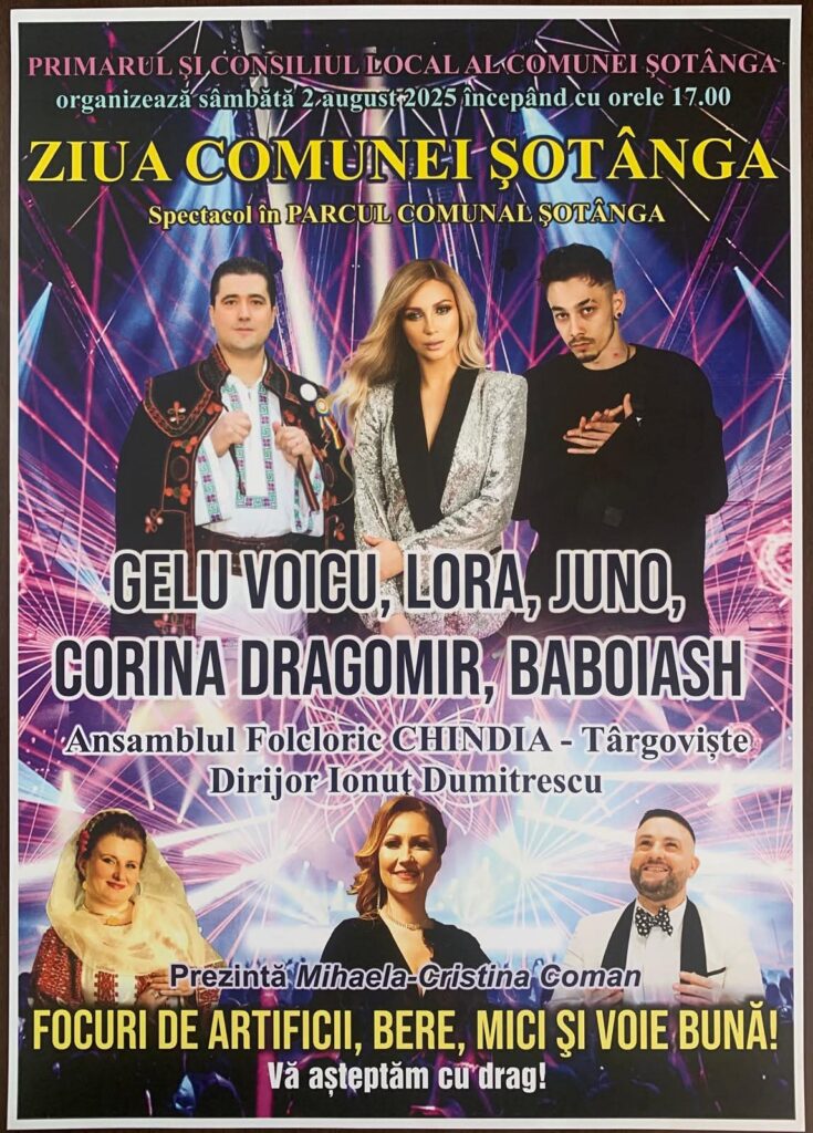 Ziua Comunei Șotânga 2025,  un spectacol de zile mari cu artiști consacrați, tradiție, muzică și voie bună!