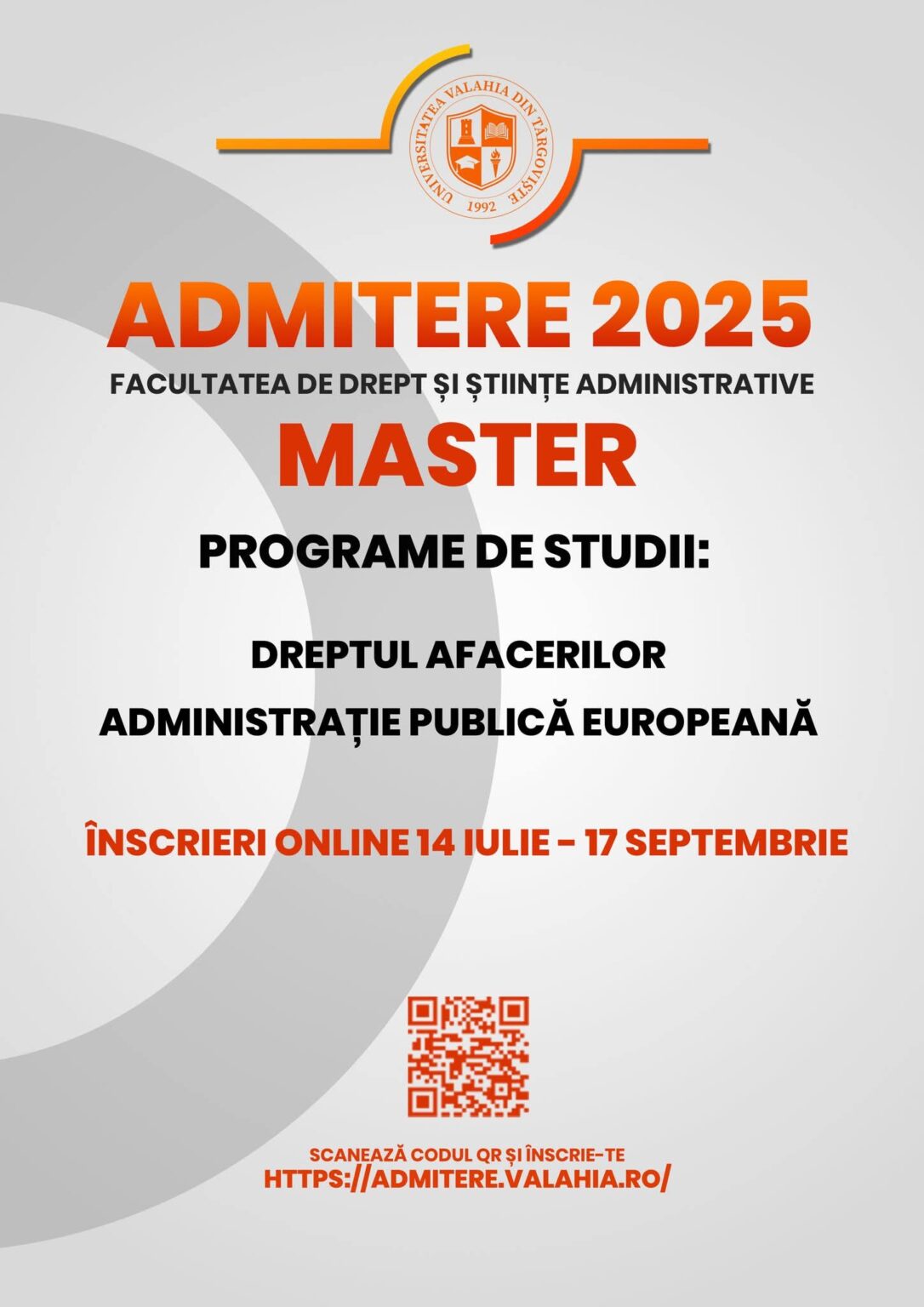 Universitatea „Valahia” din Târgoviște: Înscrieri deschise la master, Facultatea de Drept și Științe Administrative!