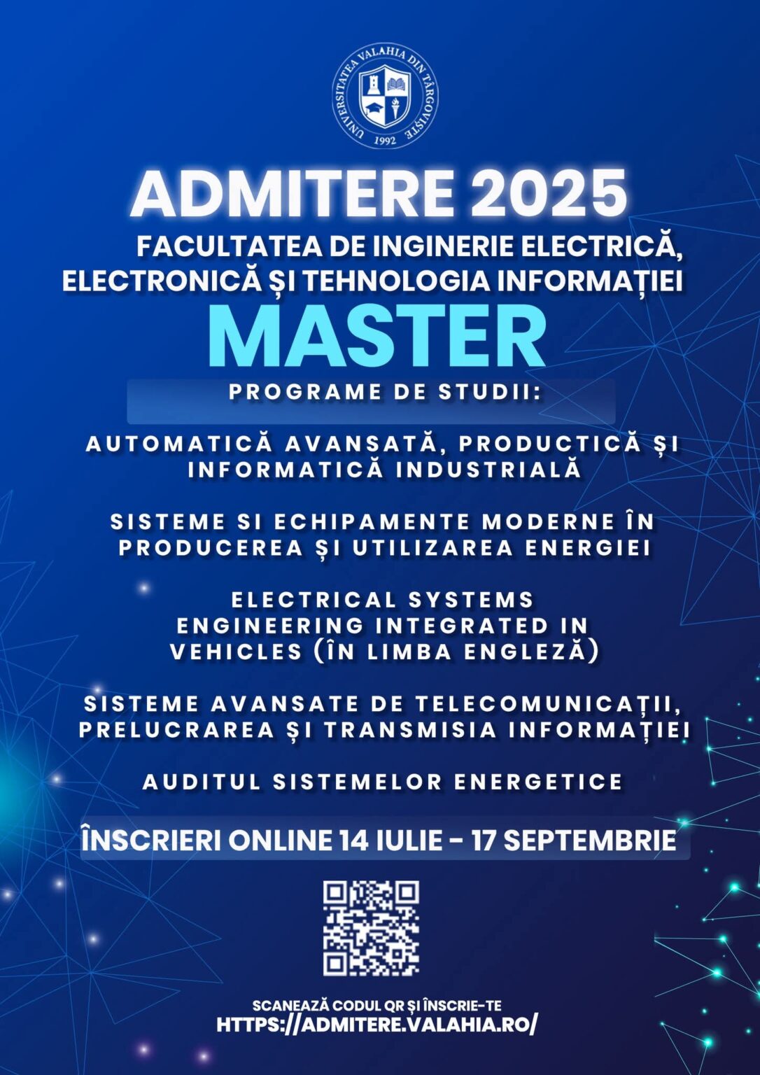 Fii următorul student Valahia : Înscrieri deschise la master- Facultatea de Inginerie Electrică, Electronică și Tehnologia Informației