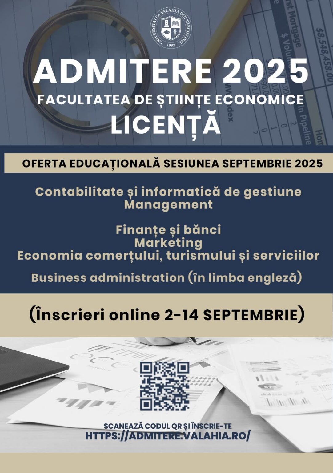 Admitere septembrie 2025 la Facultatea de Științe Economice – Universitatea „Valahia” din Târgoviște