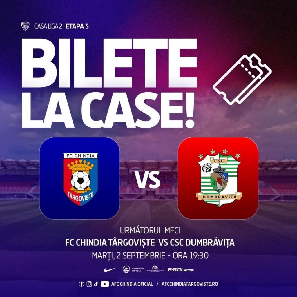 Liga 2: Chindia Târgoviște își cheamă suporterii la meciul cu CSC Dumbrăvița!