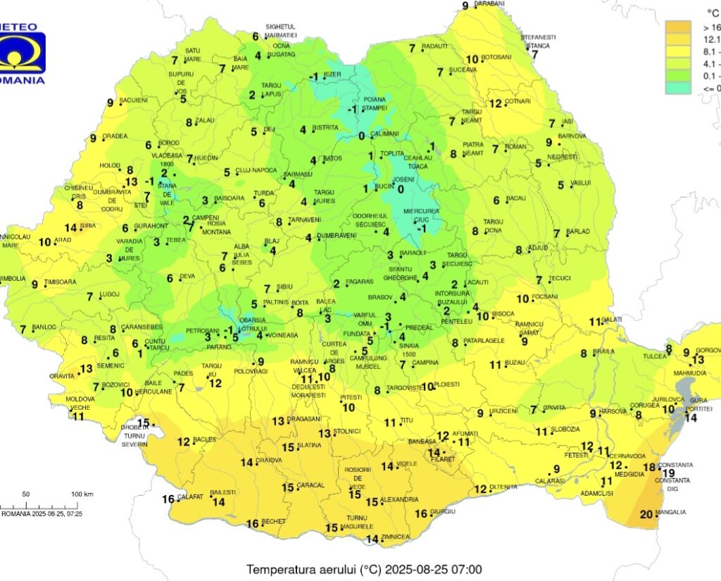 De la caniculă la îngheț: -1°C în munții României pe 25 august