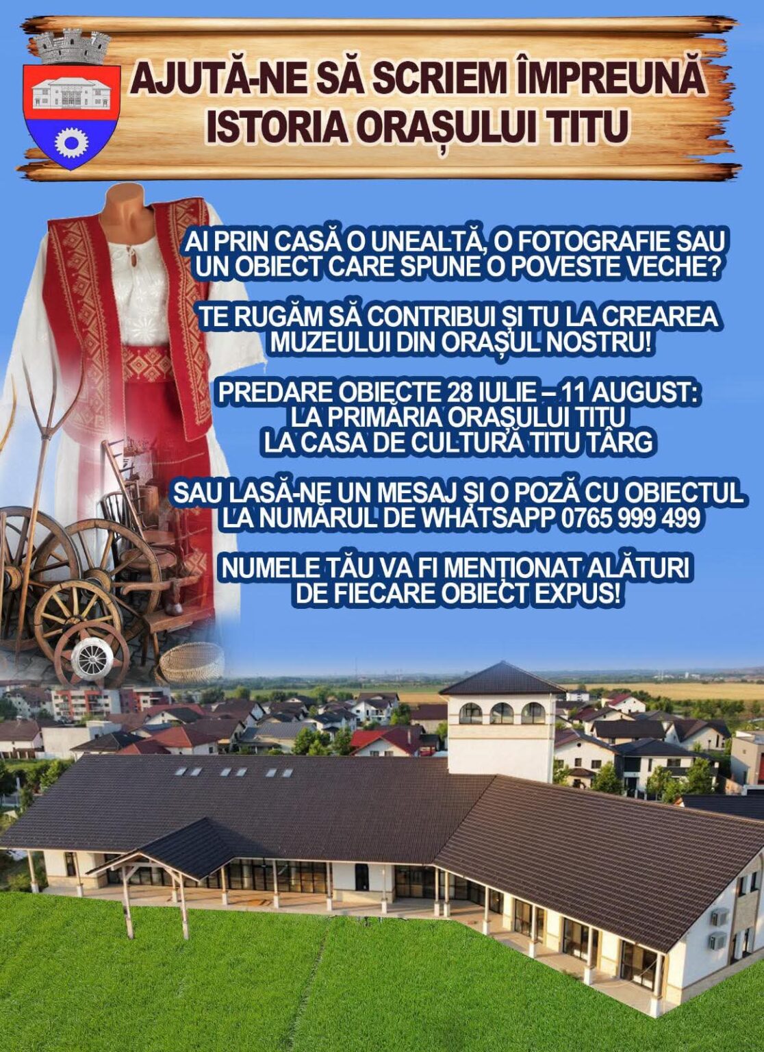 Locuitorii din Titu, invitați să contribuie la viitoarea expoziție muzeală a orașului, obiectele pot fi donate până pe 11august 
