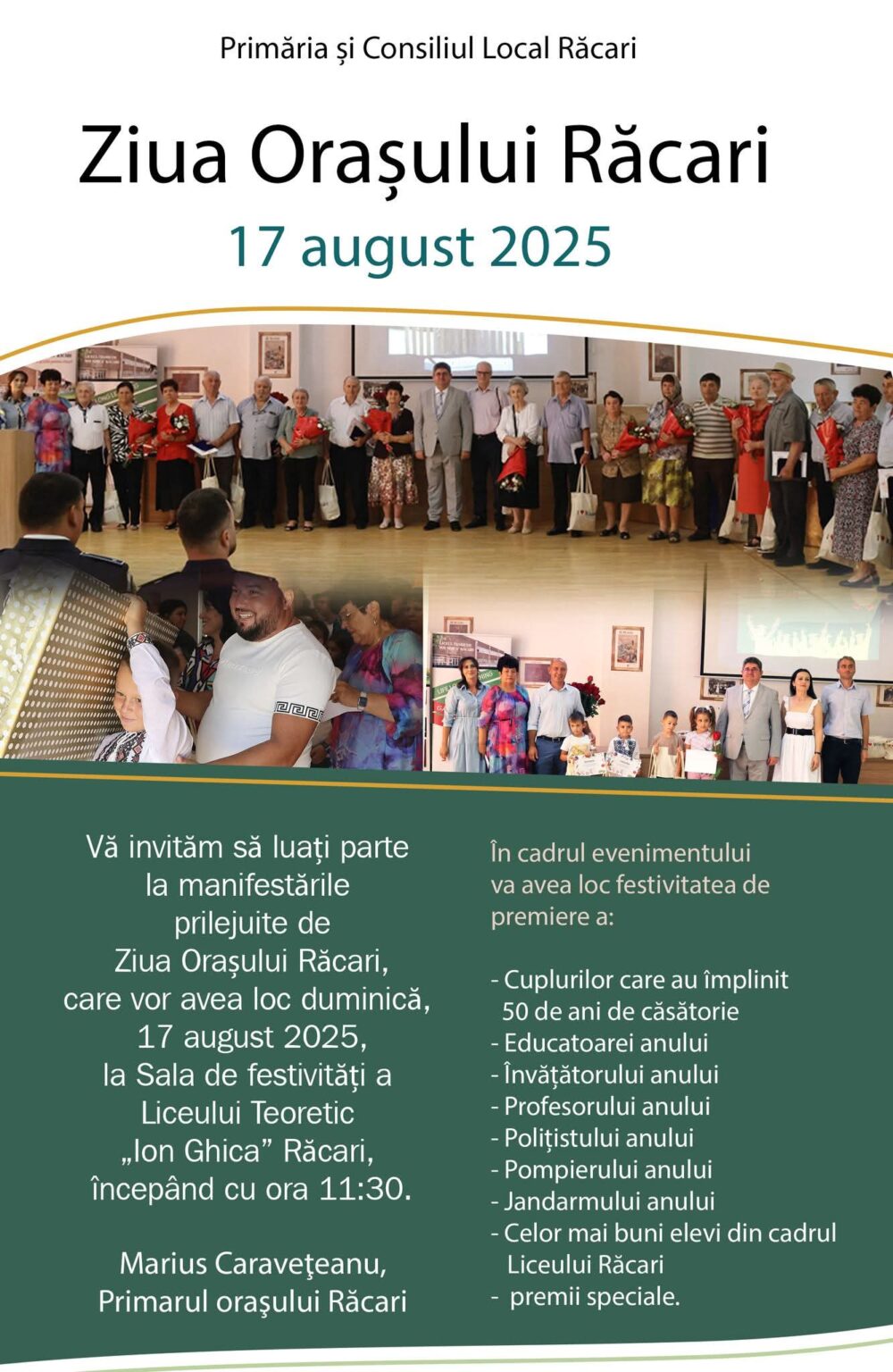 Răcari sărbătorește Ziua Orașului cu premiere și recunoașteri pentru merite deosebite