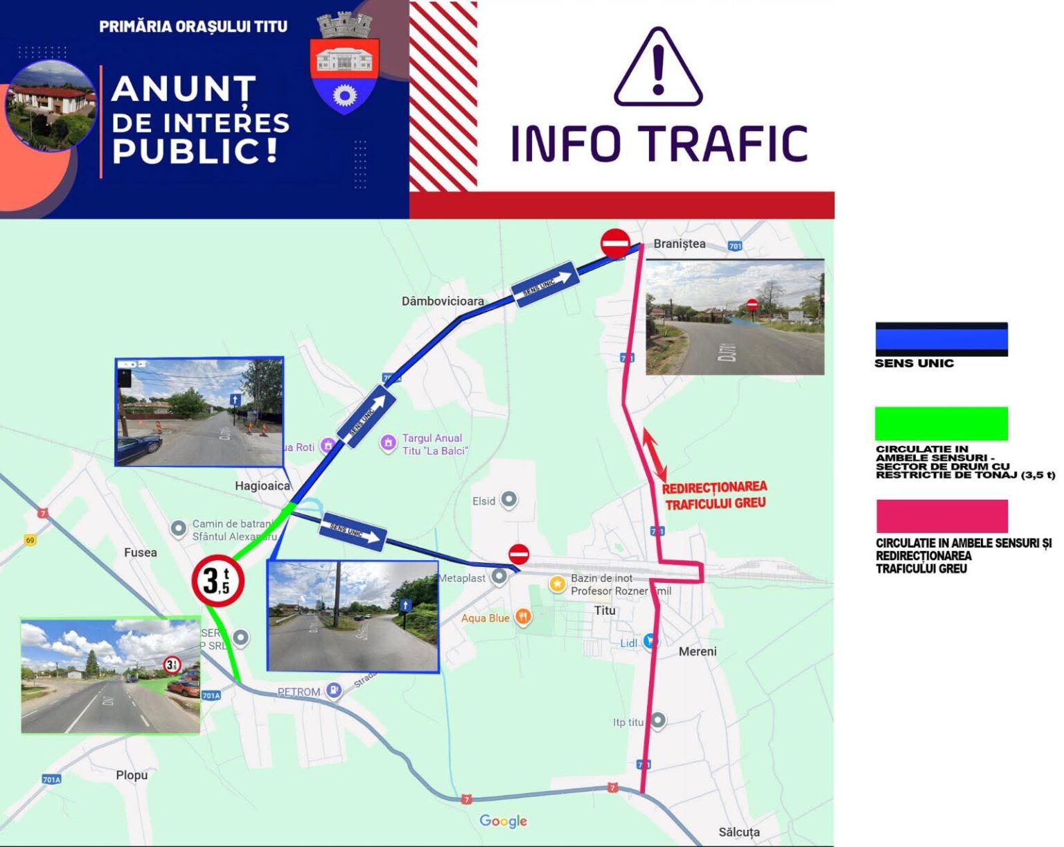 Restricții de trafic în Titu între 12 și 14 septembrie 2025