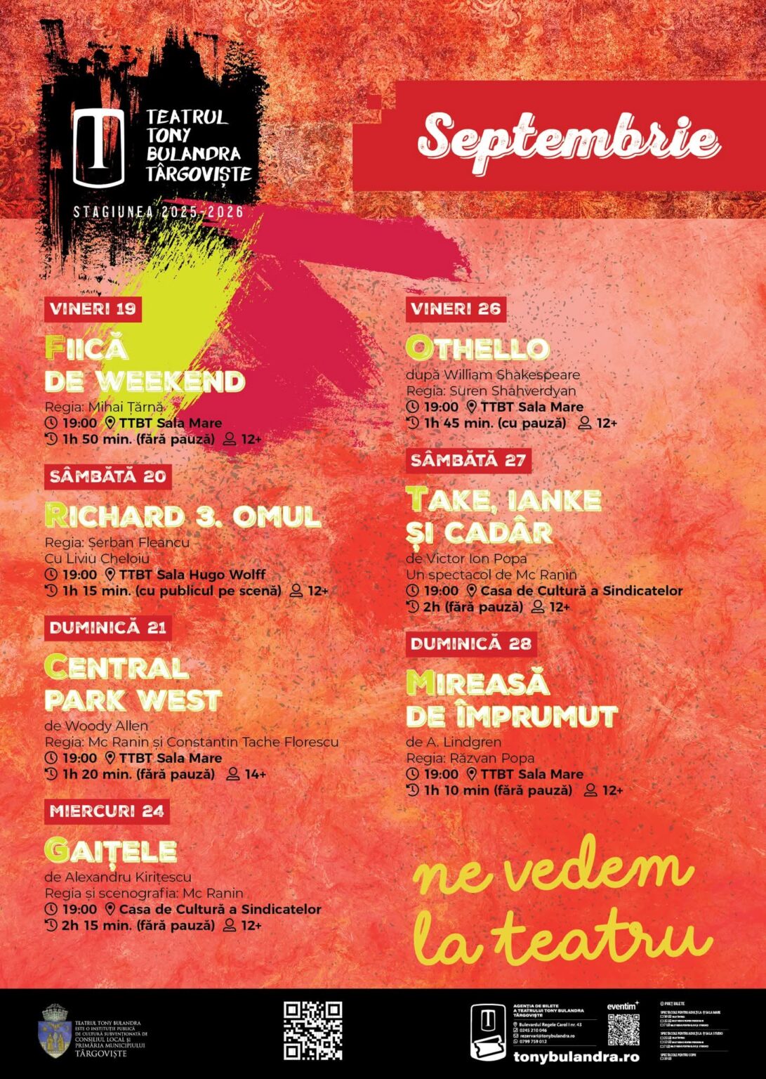 Toamna începe cu spectacol la Teatrul „Tony Bulandra” din Târgoviște