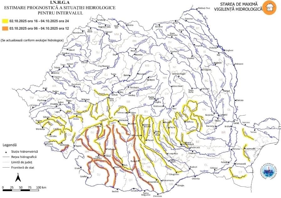 Avertizare hidrologică COD GALBEN în județul Dâmbovița