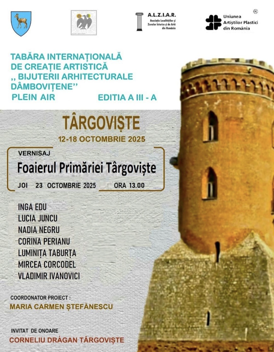 „Bijuterii arhitecturale dâmbovițene” – Expoziție de acuarelă în foaierul Primăriei Târgoviște