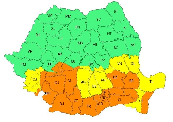 Cod galben de vreme severă în județul Dâmbovița: ploi, vânt puternic și ninsoare la munte