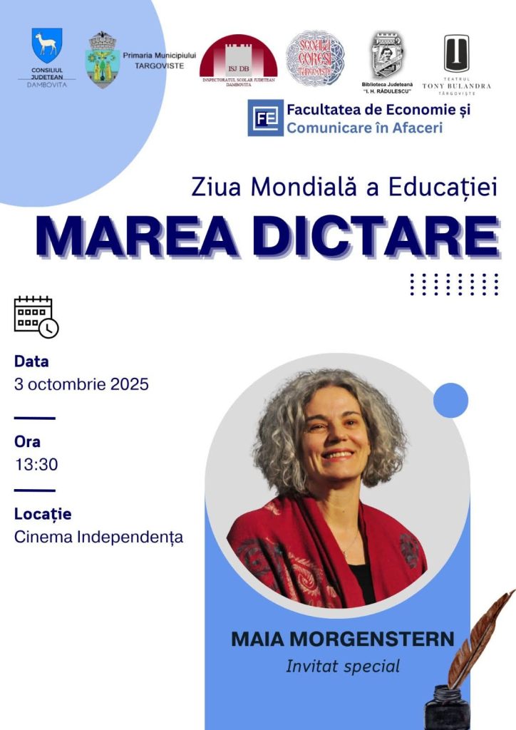 „Marea Dictare” revine la Târgoviște, cu Maia Morgenstern invitat special „Marea Dictare” revine la Târgoviște, cu Maia Morgenstern invitat special