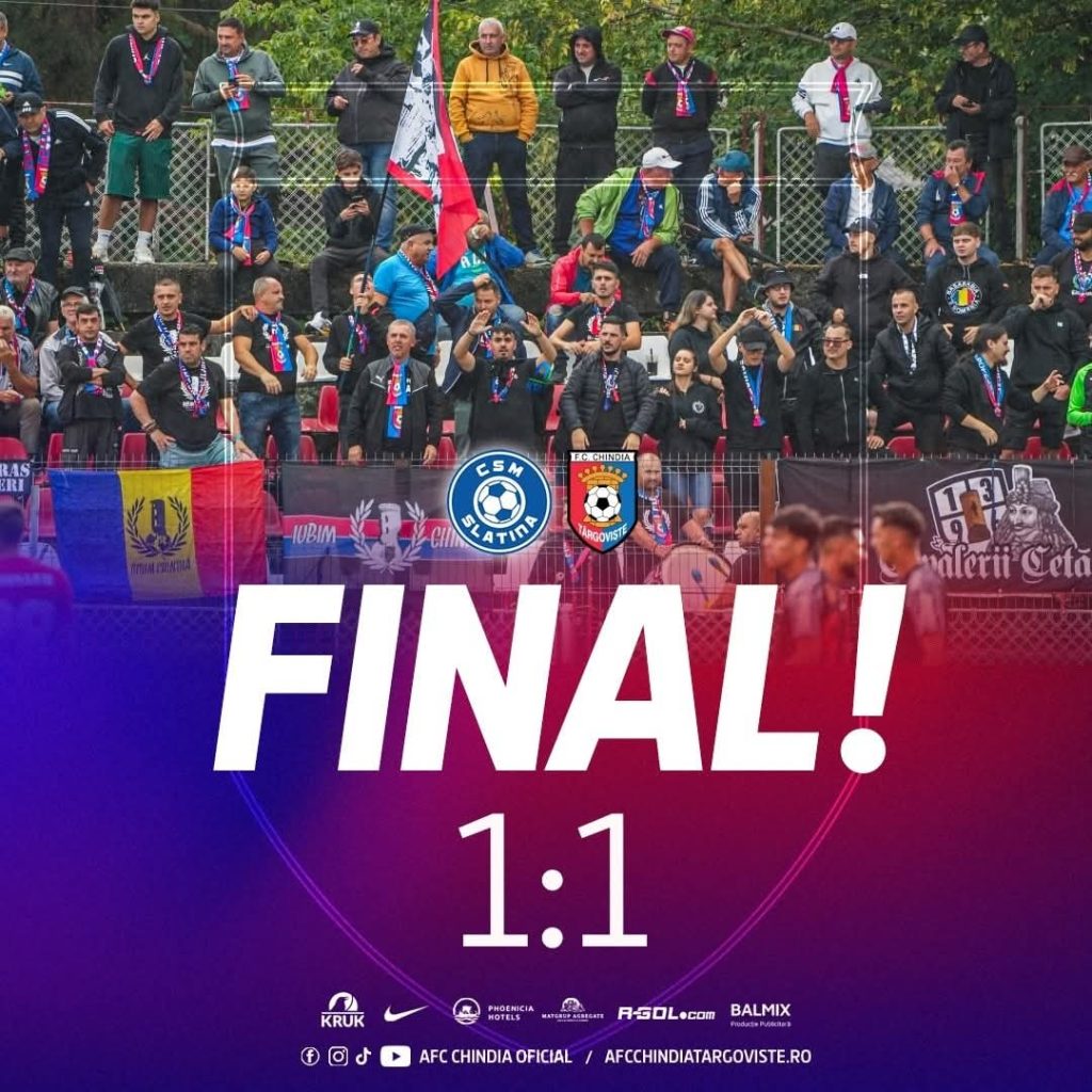 Chindia, punct prețios la Slatina,  Martac a deschis scorul, dar gazdele au egalat pe final