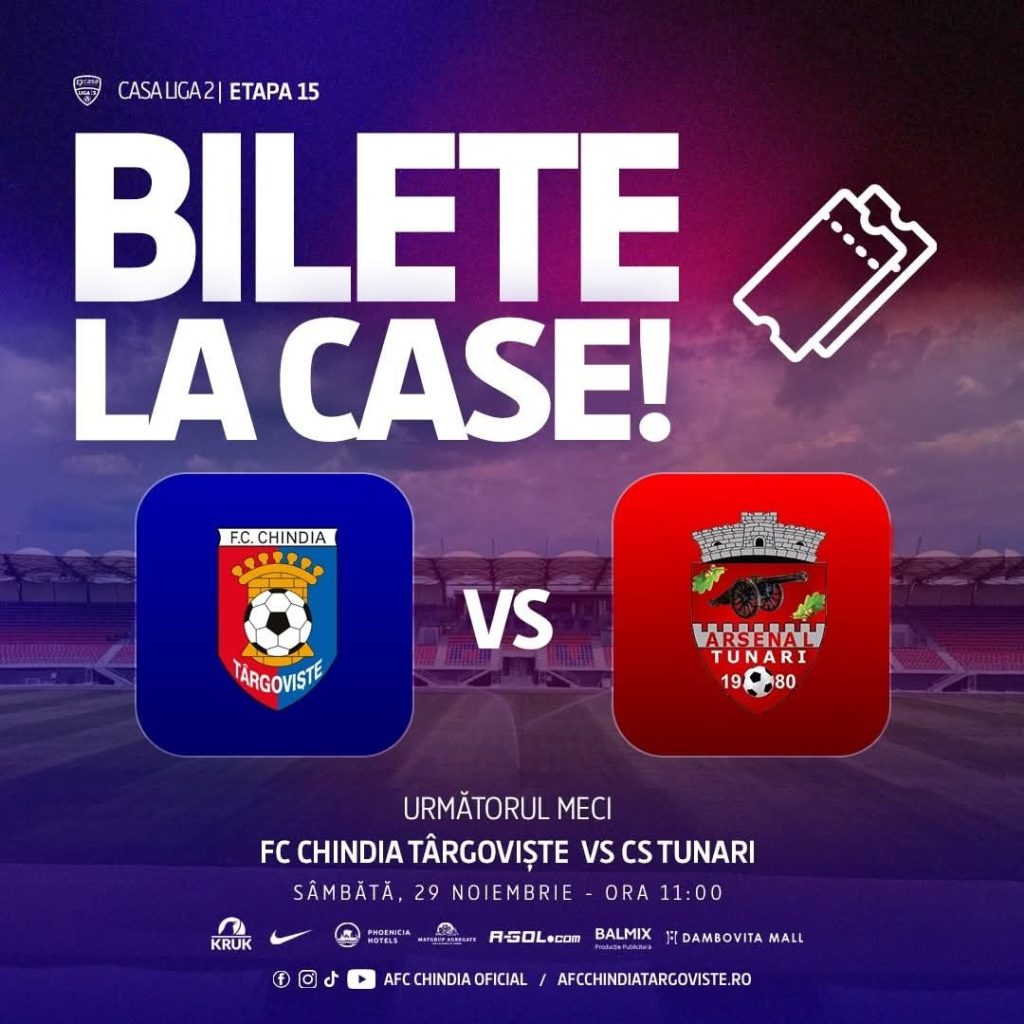 Biletele pentru meciul Chindia – Tunari, disponibile de astăzi la Dâmbovița Mall