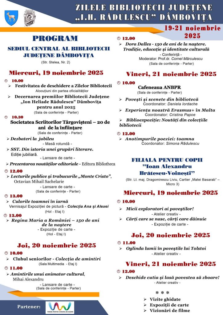 Zilele Bibliotecii Județene „I. H. Rădulescu” Dâmbovița, 19-21 noiembrie 2025