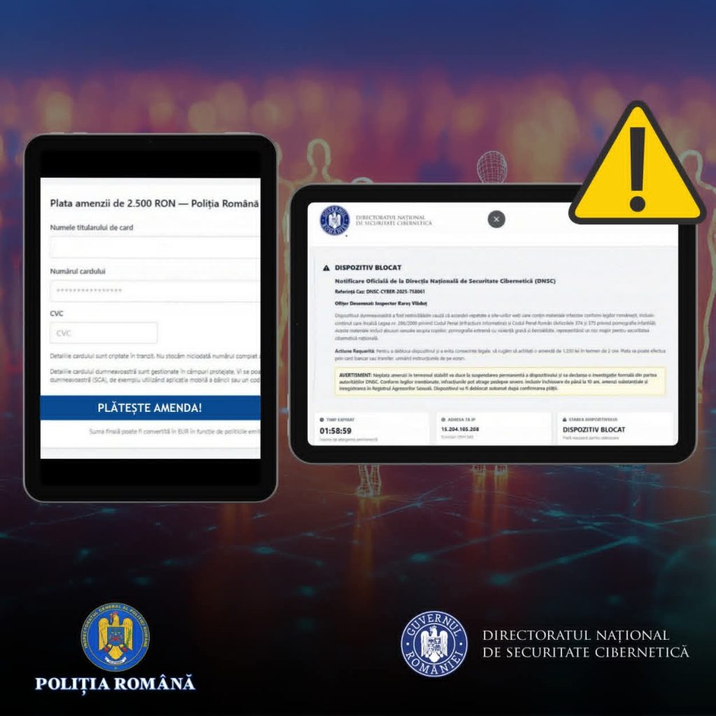 Atenție! Continuă tentativele de fraudă online care folosesc numele DNSC și Poliția Română 