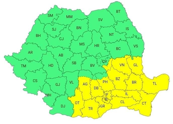 COD GALBEN de vreme severă în județul Dâmbovița