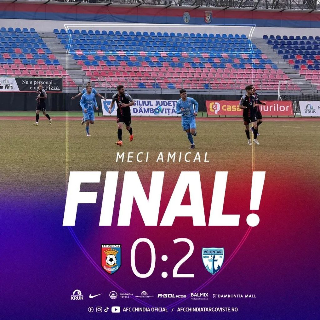 Chindia Târgoviște a  pierdut în amicalul cu FC Voluntari, 0-2 